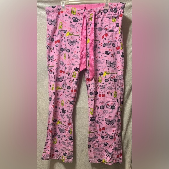 PINK Victoria's Secret Other - Y2K PINK Victorias Secret Flannel Rock & Roll Bikercore Theme PJ Pants sz M VTG